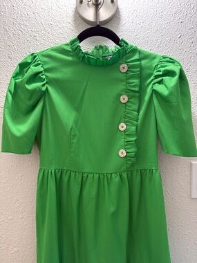 Girls' Bright Green Ruffle Button Dress